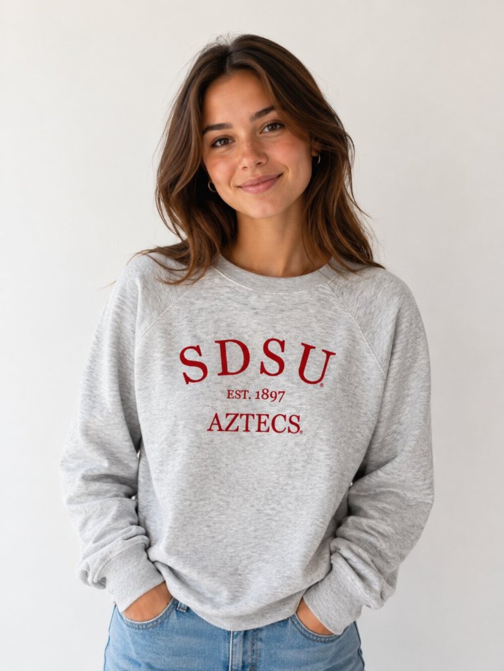 SDSU Aztecs Sweatshirt Gray Embroidered Crewneck Oversized Luxury Small